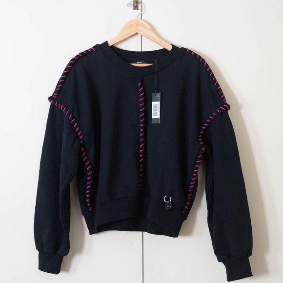 Diesel Black Cotton Pink Rope Sweatshirt F-Twister Size Medium Metal Tag Detail - Picture 6 of 11